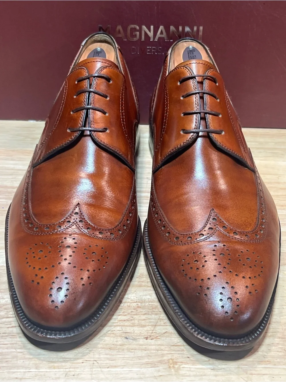Magnanni Men’s Cognac Leather  Wingtip Derbies US Sz10.5M Made In Spain 🇪🇸
